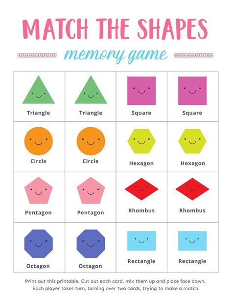 Free Printable Match The Shapes Memory Games For Kids Shape Games For