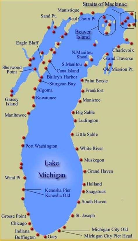 Lake Michigan Lighthouse Trail In Mi Wi And Il Maps On The Web