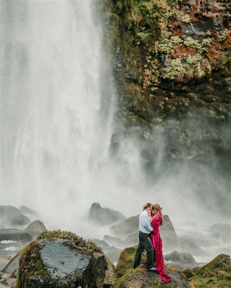 Couples Pose Engagement Session Waterfall Mill Creek Falls Klamath Falls Oregon Portland
