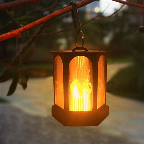 Solar Powered Led Flame Effect Hanging Lantern Light Outdoor Waterproof Garden Lawn Tree