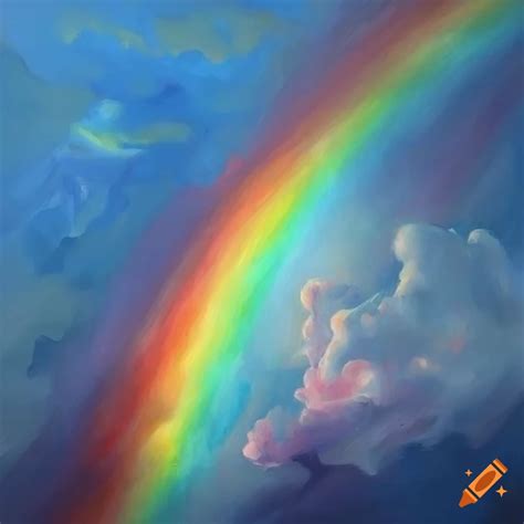 Realistic Oil Painting Of Rainbows And Blue Sky On Craiyon