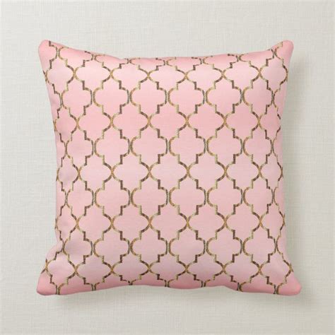 Satin Pink And Gold Quatrefoil Pattern Throw Pillow