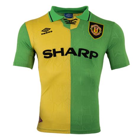 92 94 Manchester United Away Classic Retro Yellowandgreen Jersey Shirt