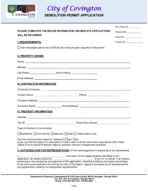 Fillable Online Demolition Permit Application Fax Email Print Pdffiller