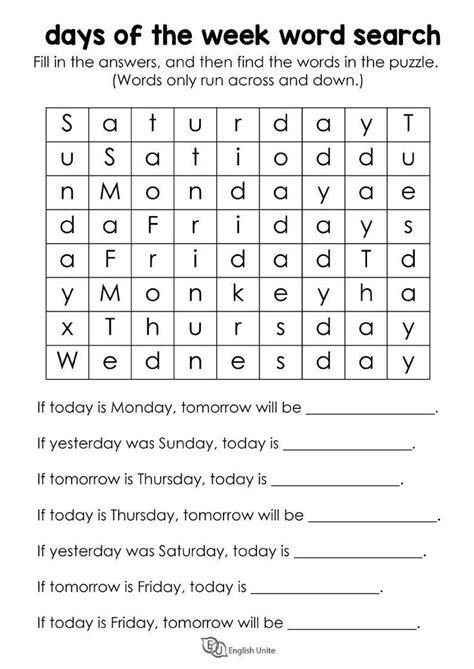3 Word Games Worksheets Fun Days Of The Week Word Search Puzzle Word