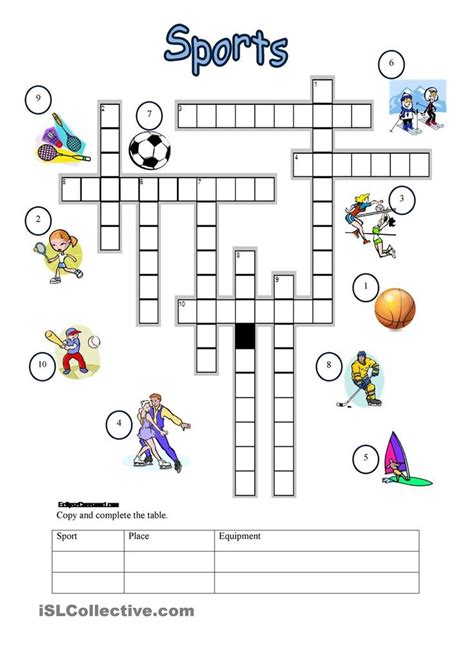 Sports Crossword Sports Crossword Crossword Word Puzzles For Kids