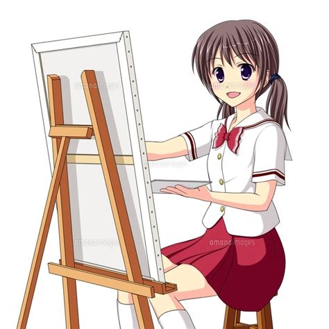 キャンバスに絵を描く美術部の女子生徒夏服 10438000039 写真素材ストックフォト画像イラスト素材アマナイメージズ