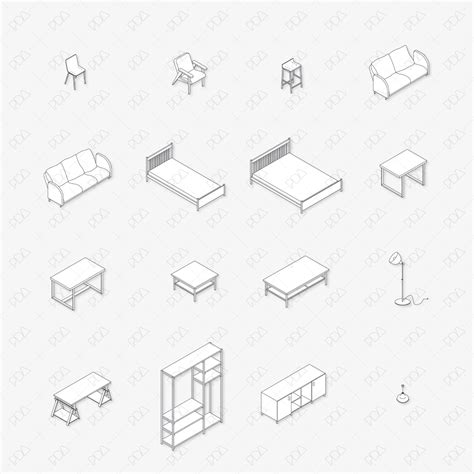 Cad And Vector Isometric Ikea Inspired Furniture And Lamps Set Post