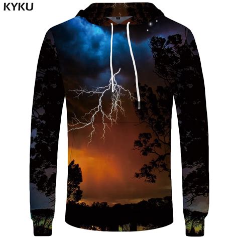 Kyku Brand Lightning Hoodie Men Forest Sweatshirt Long Sky 3d Printed