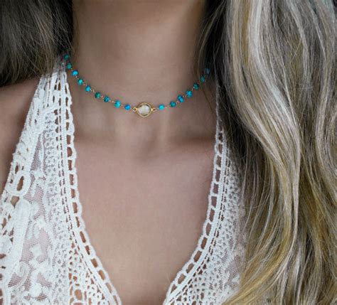 K Gold Filled Turquoise Necklace Choker Quartz Tribal