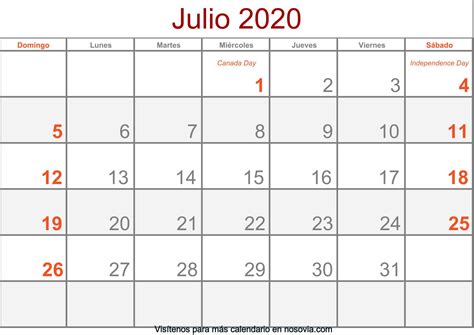 Calendario Julio 2020 Con Festivos Formato