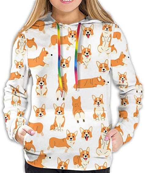 Funny Corgi Pattern Womens Ultra Soft Pullover Hoodie At Amazon Women