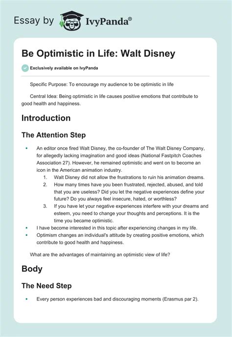 Be Optimistic In Life Walt Disney 571 Words Essay Example