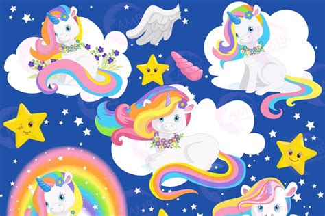 Rainbow Unicorns 1382 Custom Designed Illustrations Creative Market
