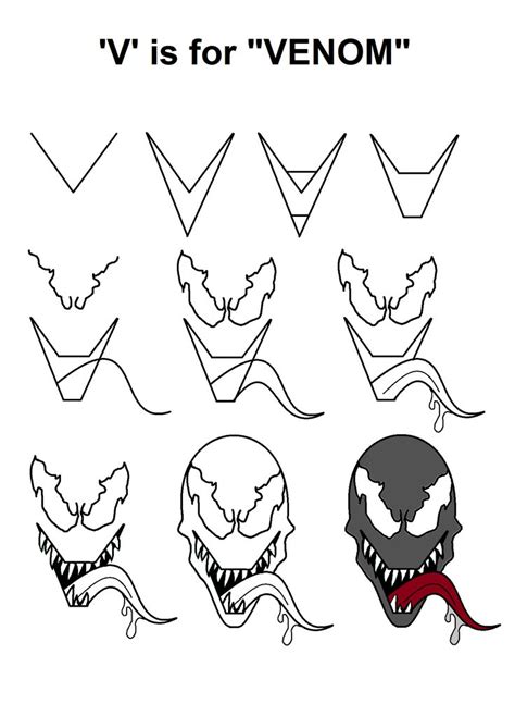 Most inspiring pictures and photos! Step-by-step tutorial for drawing Venom with the letter 'V ...