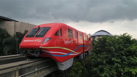 Sentosa Express Red And Green Monorail Trains At Beach Station 4k