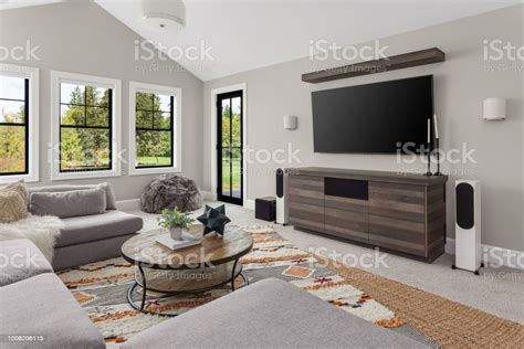 Beautiful Living Room Interior With Colorful Area Rug Large Couch And