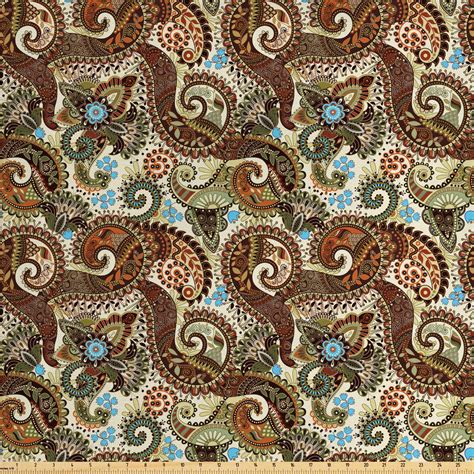 Paisley Fabric By The Yard Flower Blossoms In Style Pattern Antique