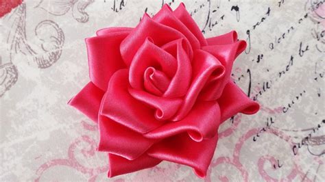 diy satin ribbon rose satin ribbon flower tutorial how to kanzashi Урок по созданию цветка из