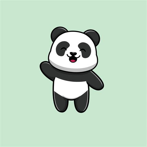 Cute Panda Waving Hand Cartoon Vector Icon Illustration Animal Icon
