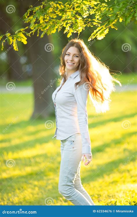 Romantic Young Girl Outdoors Enjoying Nature Beautiful Model In Stock