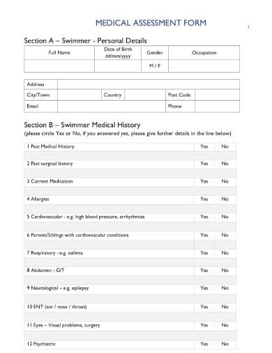 23 Medical Assessment Form Templates Doc Pdf