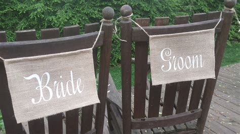 Bride And Groom Burlap Chair Banners Chair Signs Mr And
