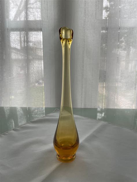 Vintage Mcm Amber Glass Stretch Bud Vase Etsy