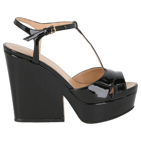 Sergio Rossi Patent Leather Platform Sandals Black Ref412408 Joli Closet