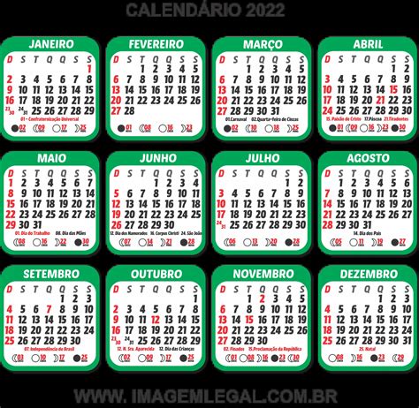 Base Calendário 2022 Com Feriados Verde Imagem Legal