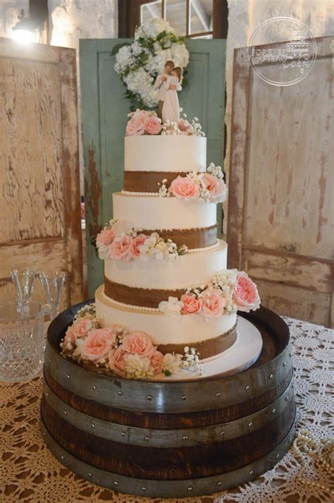 Shabby Chic Wedding Cake With Edible Burlap And Fresh Flowers Shabby