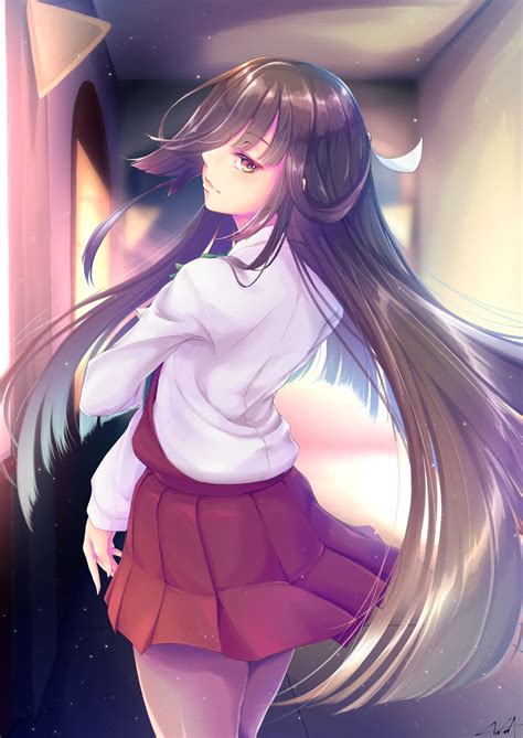 Wallpaper Illustration Long Hair Anime Girls Brunette Skirt