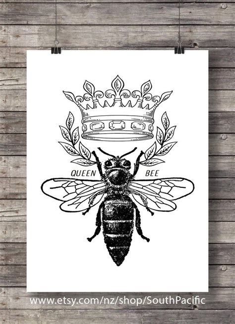 Vintage Bee Print Queen Bees Art Queen Bee Tattoo Estilo Beyonce