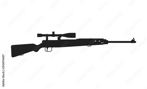 Black Silhouette Of Sniper Rifle Isolated Retro Weapon Gun Of Hunter