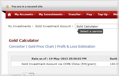 Differential between physical gold price and pga/gsa price + processing fee. Check Gold Price Trend Daily via CIMB Clicks