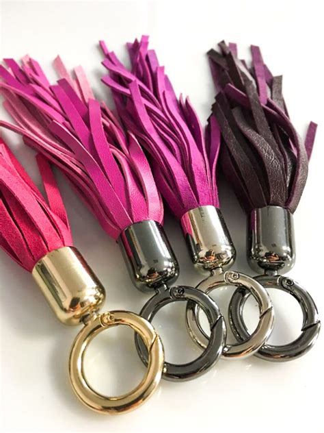 Pink Leather Tassel Key Chain Genuine Leather Tassel Bag Etsy