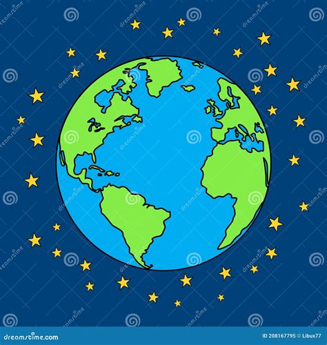 Planet Earth Cartoon In The Starry Universe Vector Stock Vector