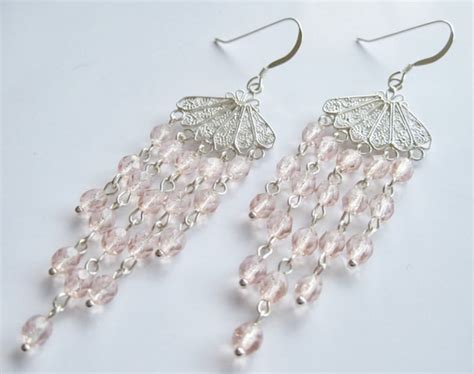 Light Pink Chandelier Earrings Sterling Silver By Etincellent