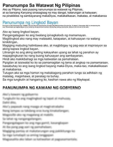 SOLUTION Panunumpa Sa Watawat Ng Pilipinas Studypool