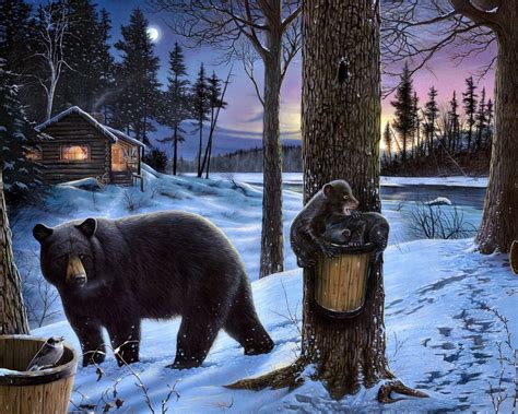 Black Bear On Snow Field Painting Hd Wallpaper Wallpaper Flare