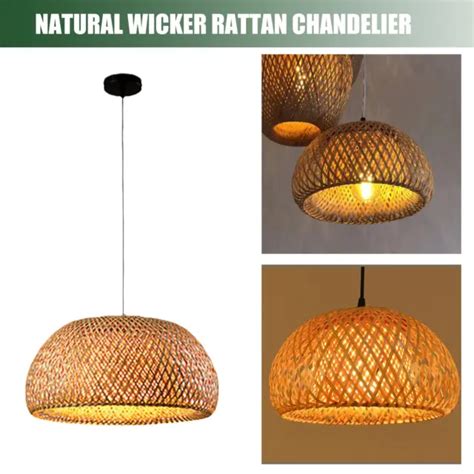 Vintage Bamboo Wicker Rattan Shade Pendant Light Hanging U Fixture Lamp