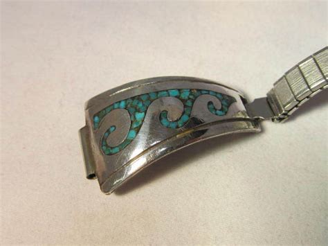 Vintage Native American Turquoise Sterling Watch Band Signed The