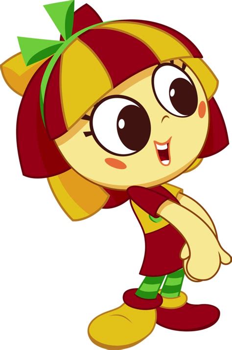A Cartoon Girl With Big Eyes Wearing A Red And Yellow Hat