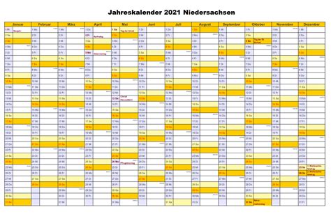 Kalender 2021 mit feiertagen 2021 download auf freeware.de. Kostenlos Druckbar Jahreskalender 2021 Niedersachsen ...