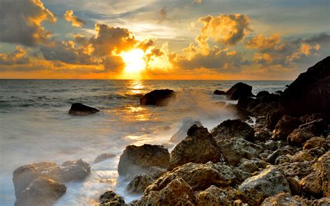 Download 2560x1600 Sunset Ocean Rocks Water Wallpapers For Macbook