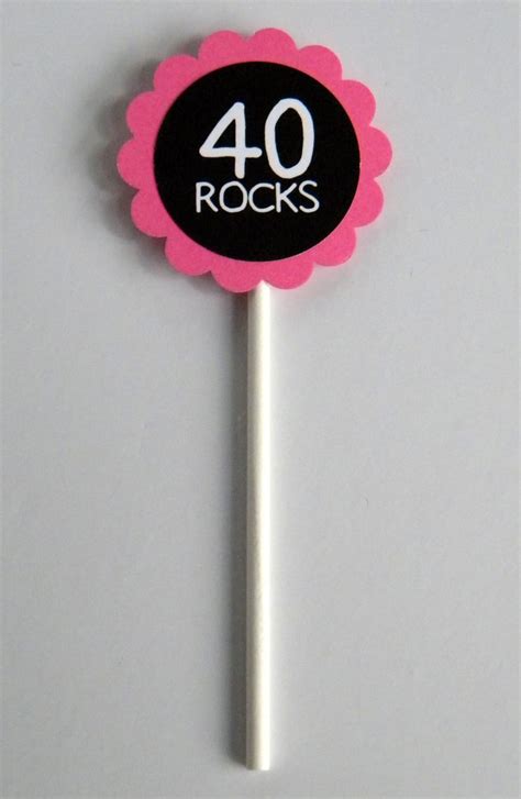 40 Rocks 40th Birthday Cupcake Toppers Hot Pink And Black Etsy