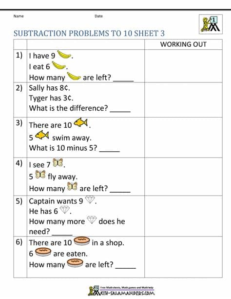 1st Grade Subtraction Word Problems