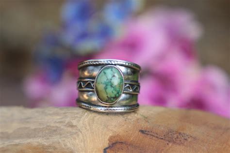 Vintage Turquoise Ring 925 Sterling Silver Adjustable Ring Navajo