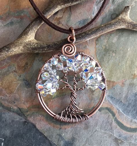 April Birthstone Necklace Crystal Tree Of Life Necklace Wire Wrapped
