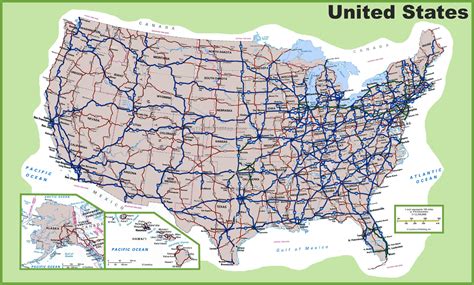 A Map Of The United States With Roads And Major Cities In Each Country
